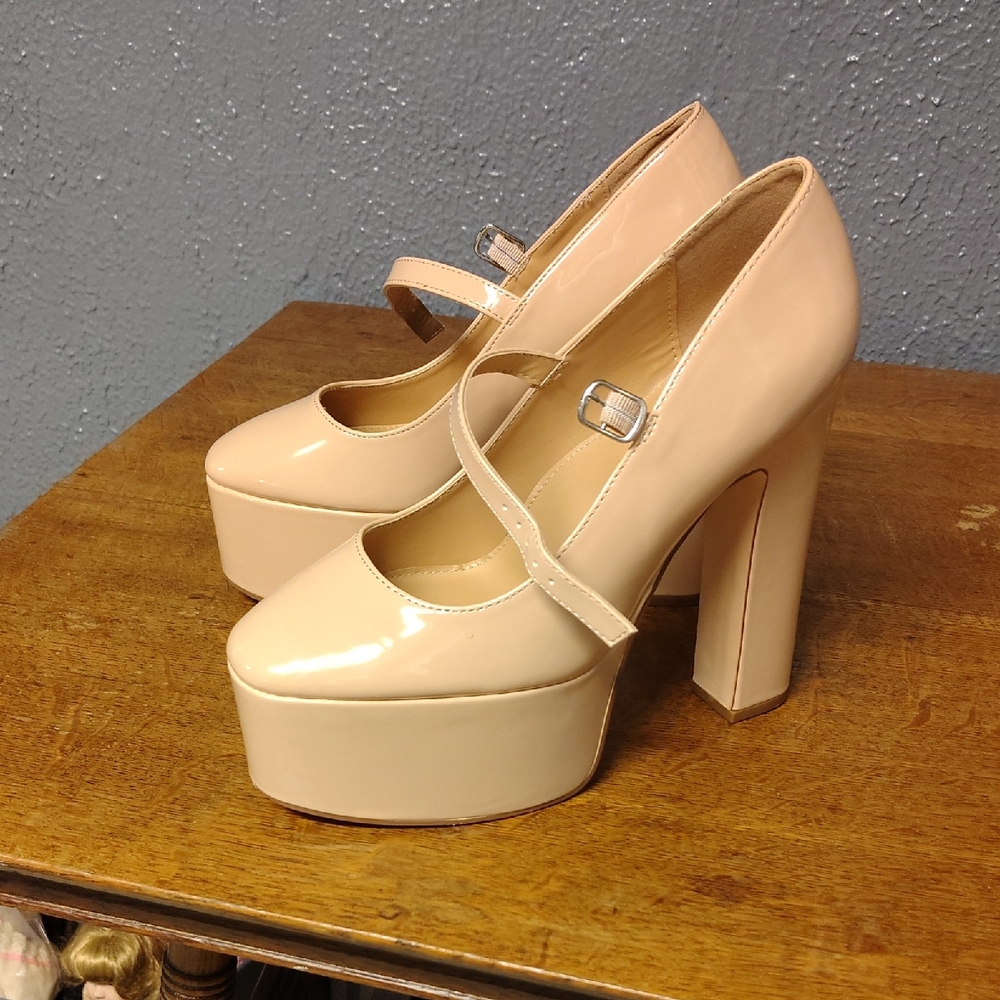 JustFab Cream Platform Mary Jane Heels